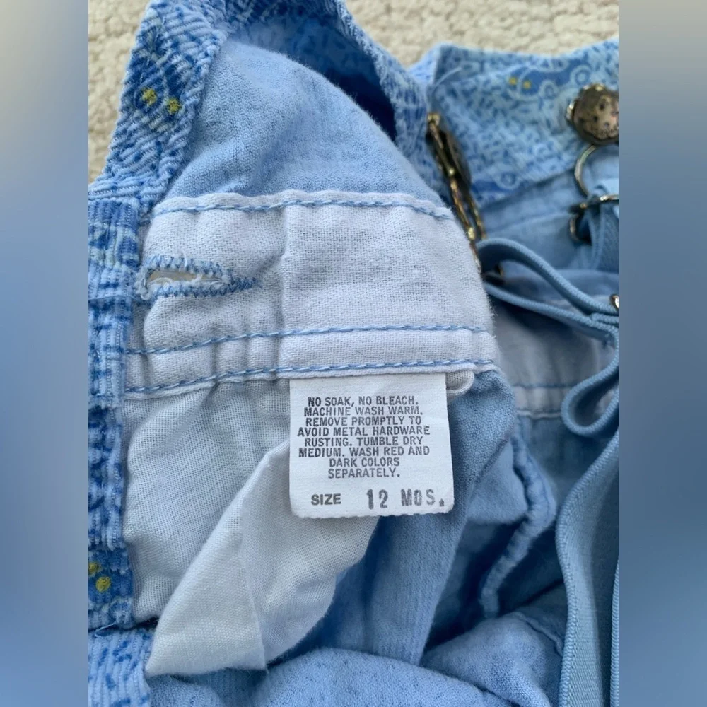 Vintage OshKosh Size 12 Months Blue Transportation Car Print Corduroy Overalls